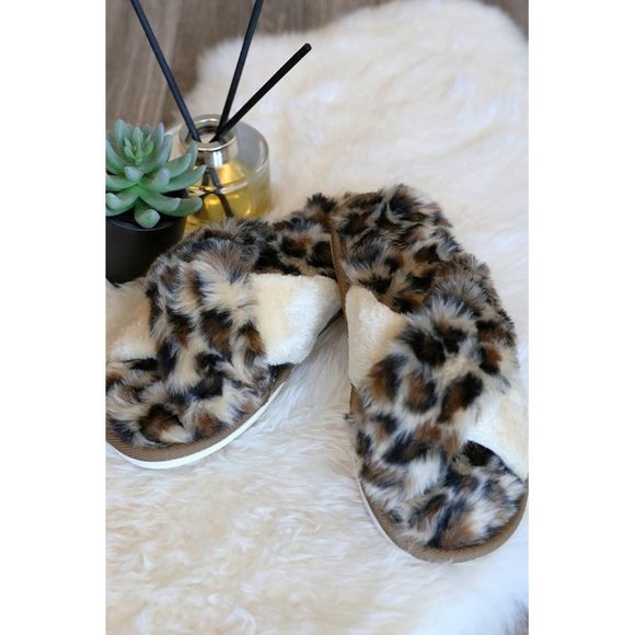 Fur Leopard Slippers Brown & Tan - Picture 8 of 10